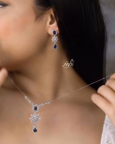 💍نیم ست لاکچری با نگین یاقوت کبود خاص و زیبا ، نقره عیار 925(N_4270)