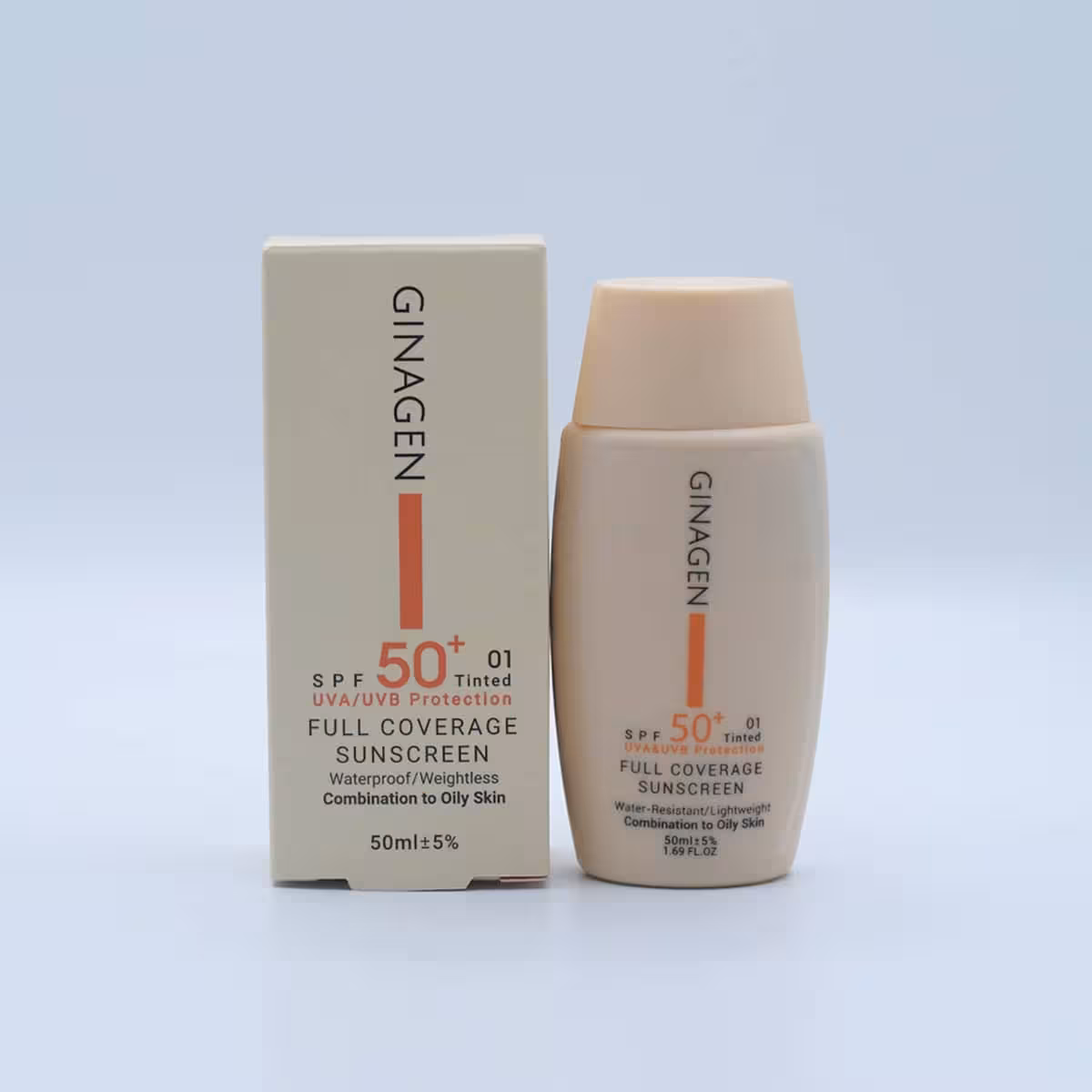 کرم ضد افتاب رنگی مناسب پوست چرب و مختلط SPF50 ژیناژن(01)