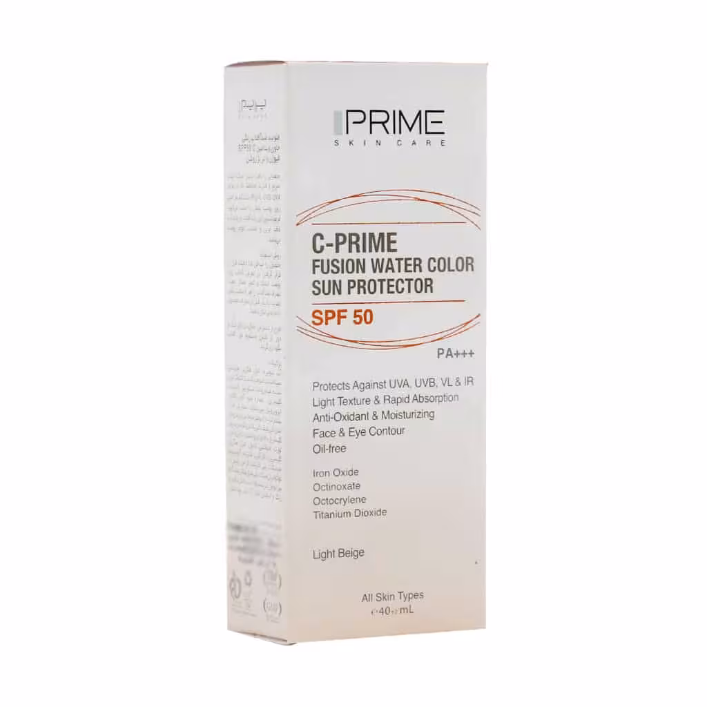 فلوئید ضد آفتاب SPF50 فیوژن واتر پرایم حاوی ویتامین C بژ روشن حجم 40 میلی لیتری