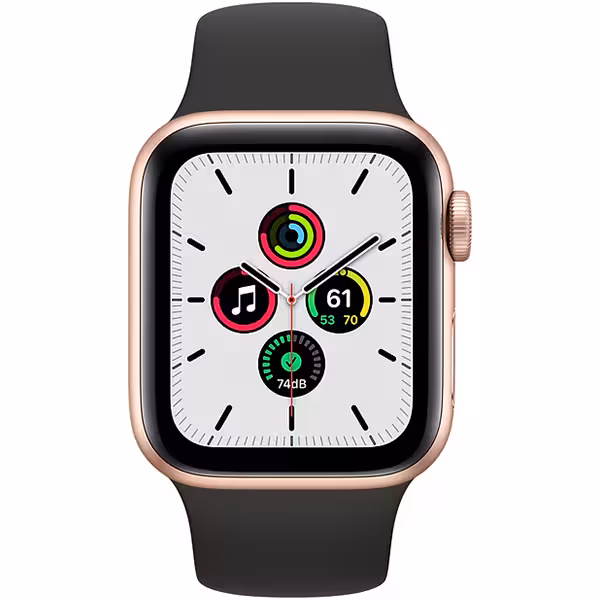 اپل واچ سری SE مدل 44 میلی متری آلومینیوم خاکستری با بند اسپرت سیلیکون مشکی