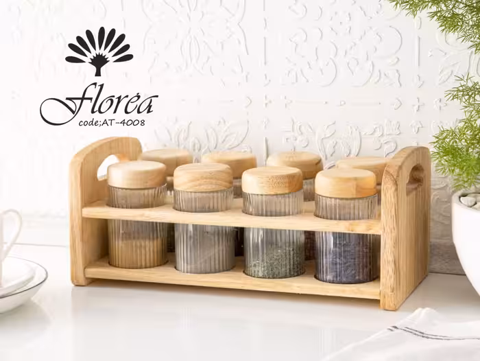 استند ادویه تخت 8 تایی شیشه راه راه کد AT-4008 فلورا