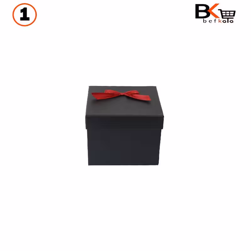 باکس کادویی مربعی پاپیون دار مشکی سایز متوسط سایز 1 کد 49