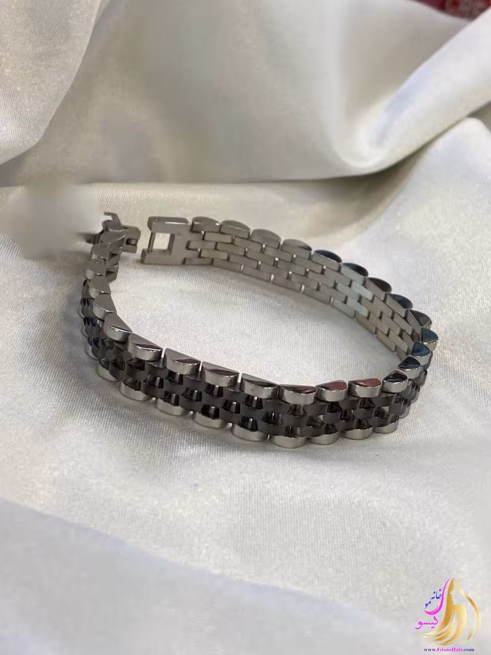 دستبند رولکس مشکی نقره ای استیل اصلی