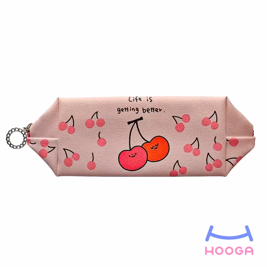 جامدادی / کیف لوازم آرایشی چرمی طرح آلبالو - هوگا شاپ - فروش انواع محصولات فانتزی