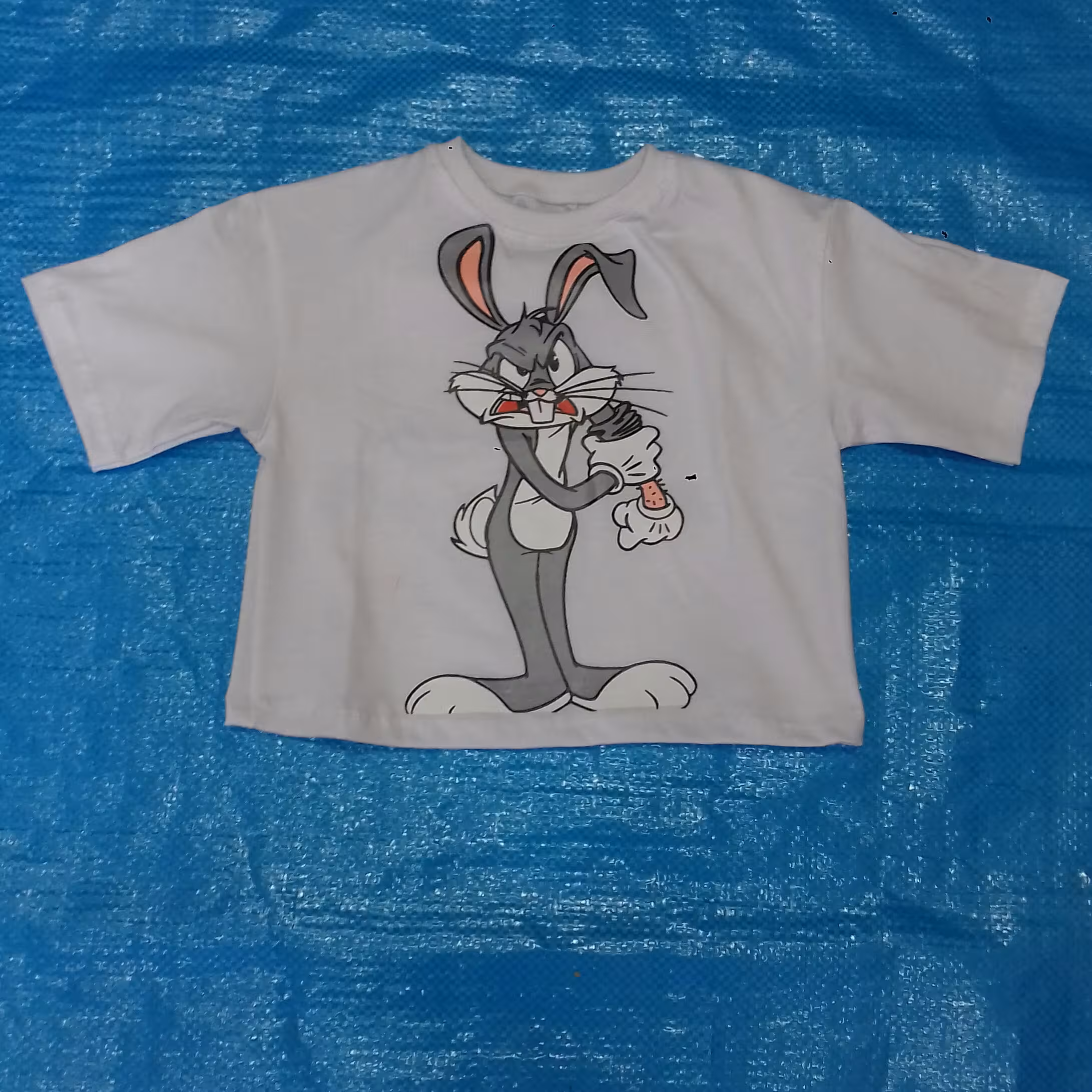 بلوز کراپ لش چاپ خرگوشی جنس نخ پنبه سایز بندی 40و45و50و55مناسب برای سن 4تا 12سال تک رنگ 