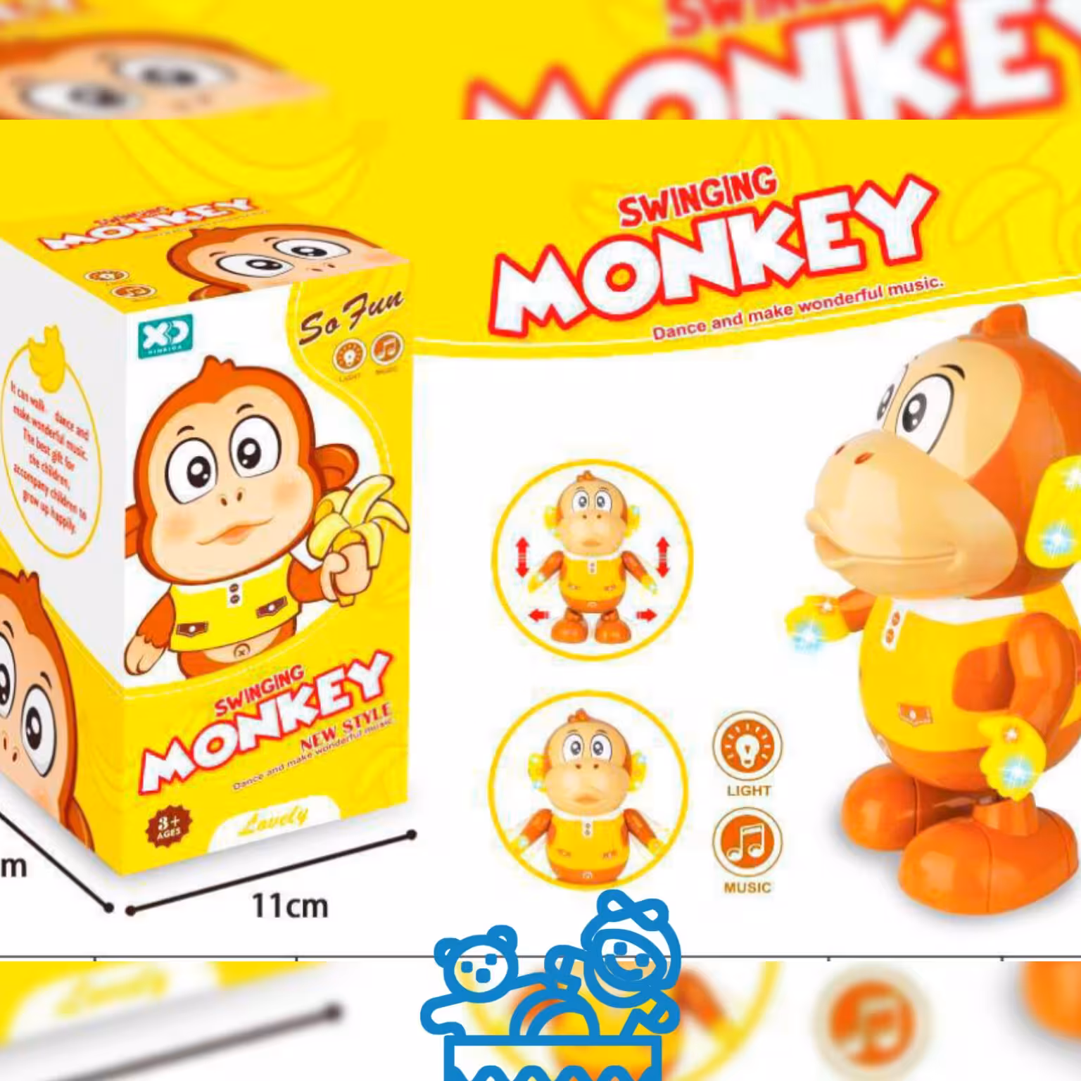 میمون رقاص موزیکال چراغدار جنس خوب وارداتی ی اسباببازی جالب وجذاب برای گروه سنی سه سال به بالا