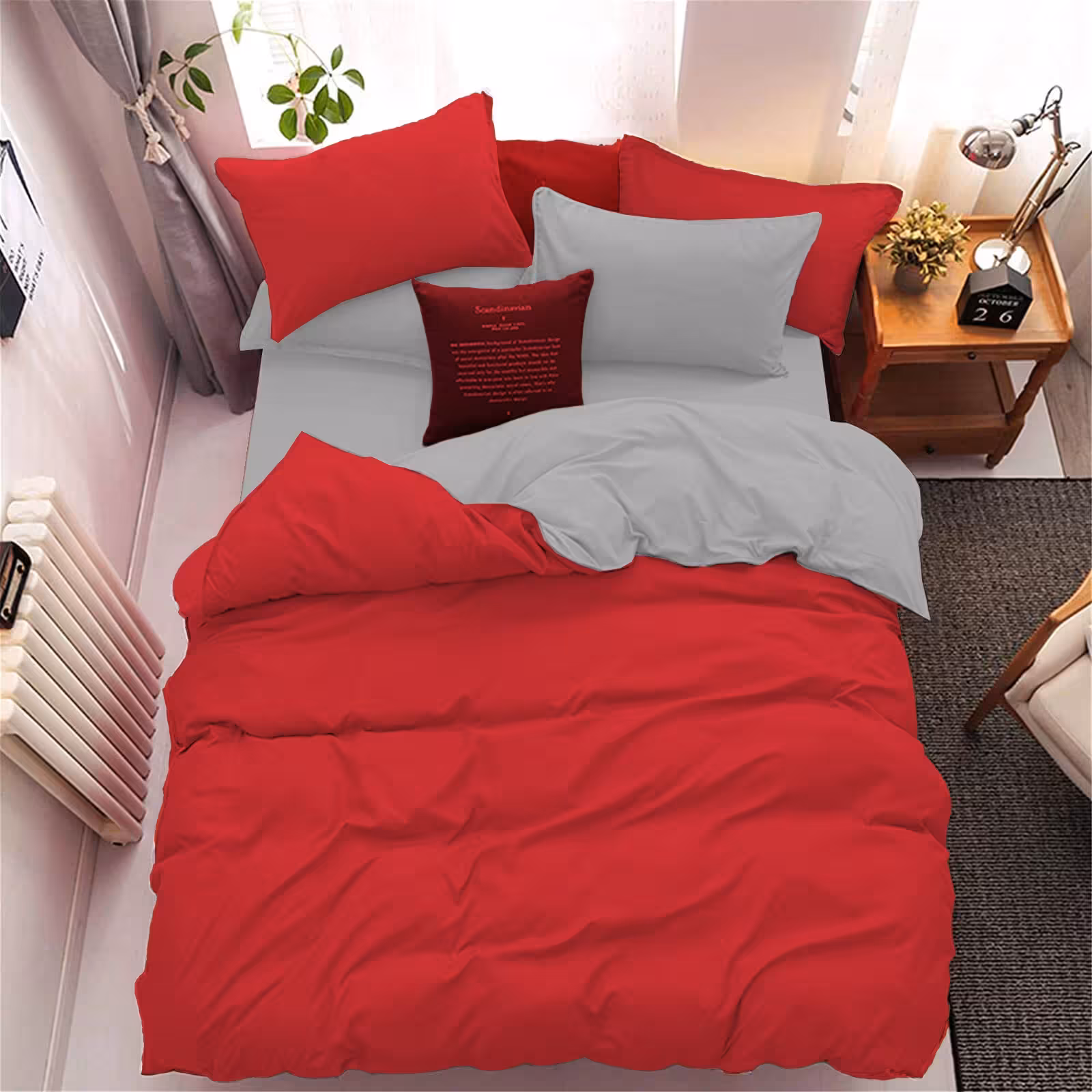 سرویس روتختی کاوری دورنگ چیداری قرمز طوسی یک نفره سه تکه