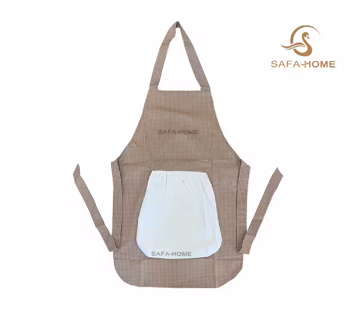 پیشبند آشپزخانه حوله ای طرح چهارخانه ریز قهوه ای