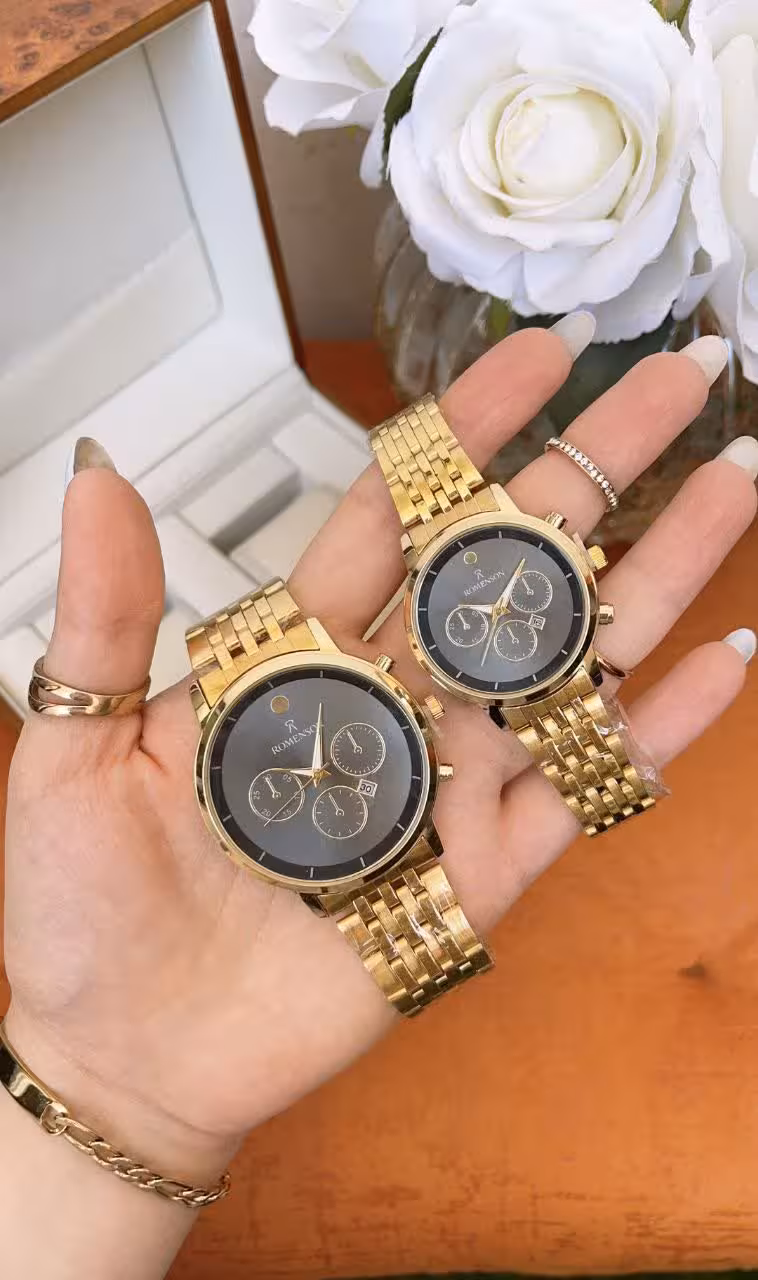 ساعت  رومانسون زنانه و مردانه تک و ست طلایی 5239