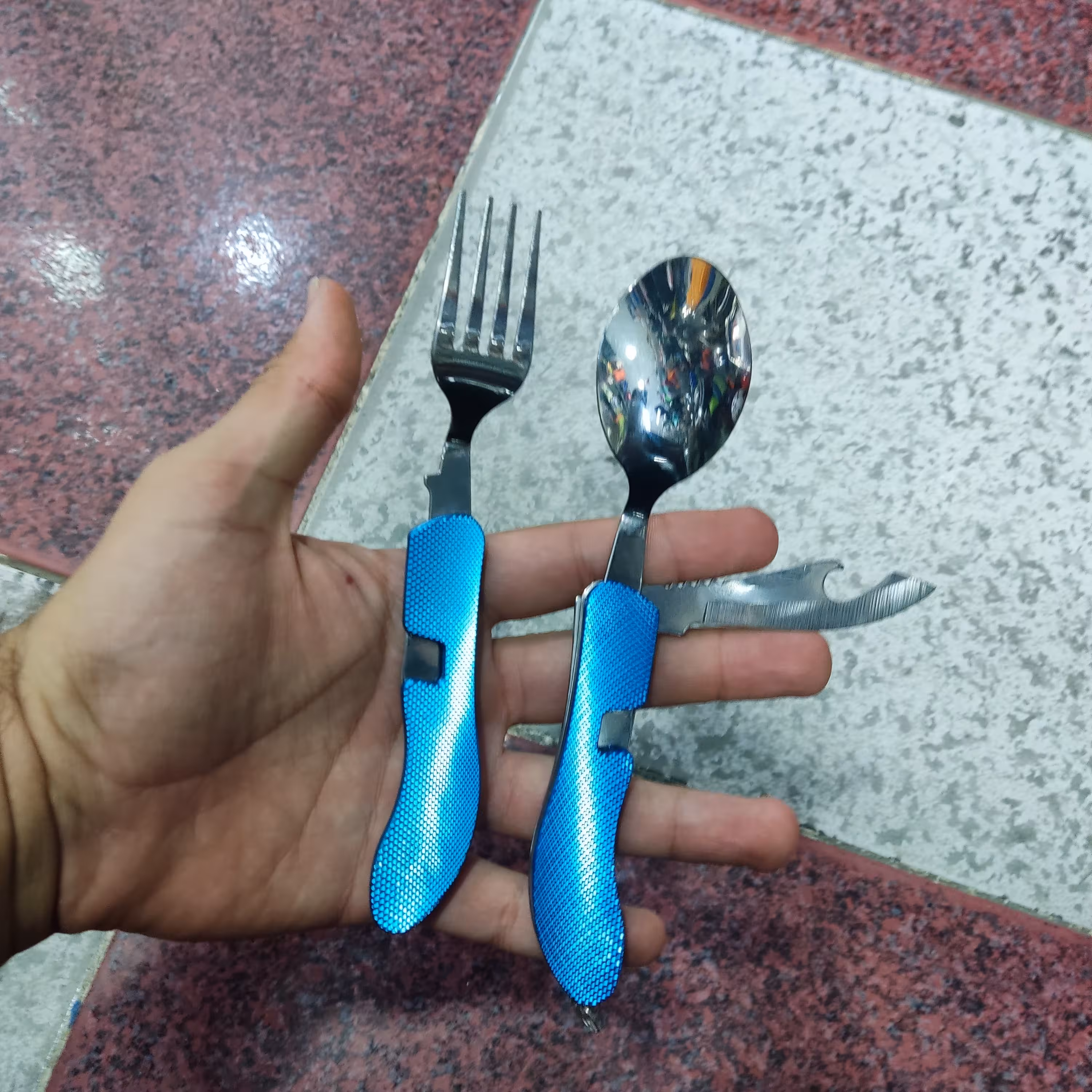 ست قاشق چنگال کوهنوردی مسافرتی سر هم با قابلیت جا شدن