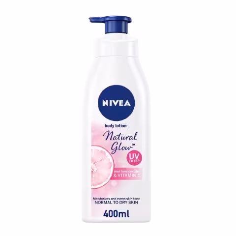 لوسیون بدن درخشان کننده و مرطوب کننده نیوآ حاوی فیلتر UV و ویتامین C مناسب پوست معمولی تا خشک 400 میل
