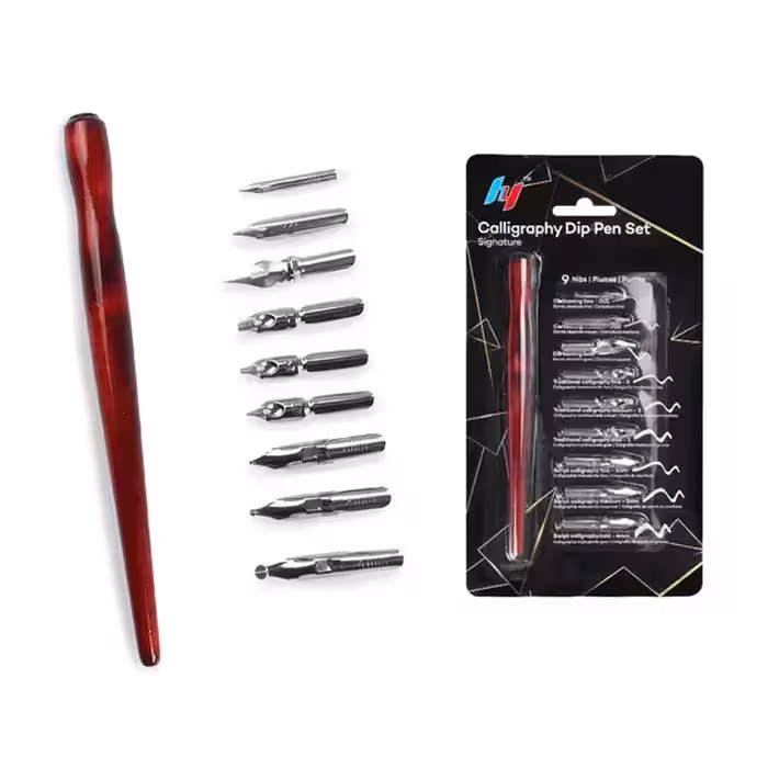 ست قلم فلزی 9 نوک با دسته چوبی