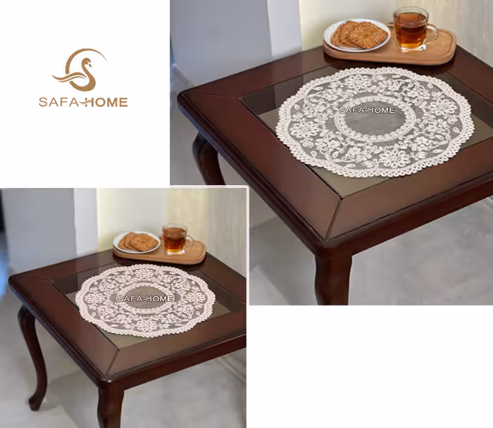 رومیزی عسلی تک طرح گل قطر 36
