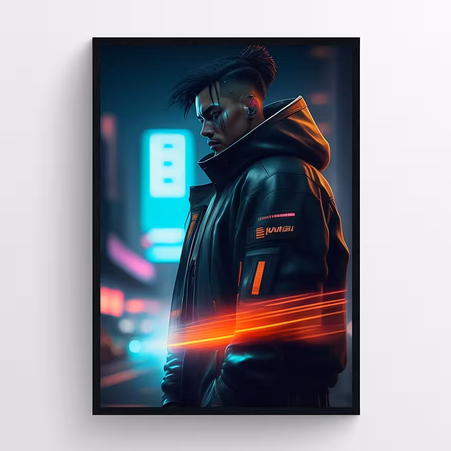 تابلو طرح Cyberpunk با قاب 21در30 مشکی مدل AX1