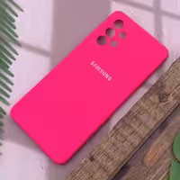 قاب گوشی سامسونگ Galaxy A73، جنس سیلیکونی، مدل پاک کنی، اورجینال، داخل پارچه ای، محافظ لنز دار، رنگ سرخابی