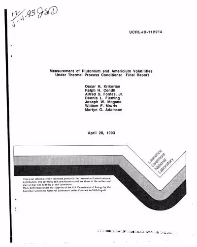 خرید و دانلود نسخه کامل کتاب et. al. Measurement of Plutonium and Americium Volatilities Under Thermal Process Conditions: Final Report April 28, 1993