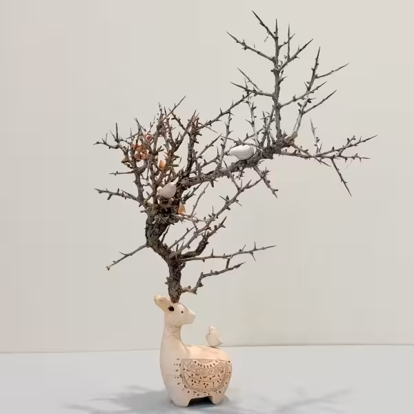 گوزن با شاخ طبیعی سه پرنده طرح چهار