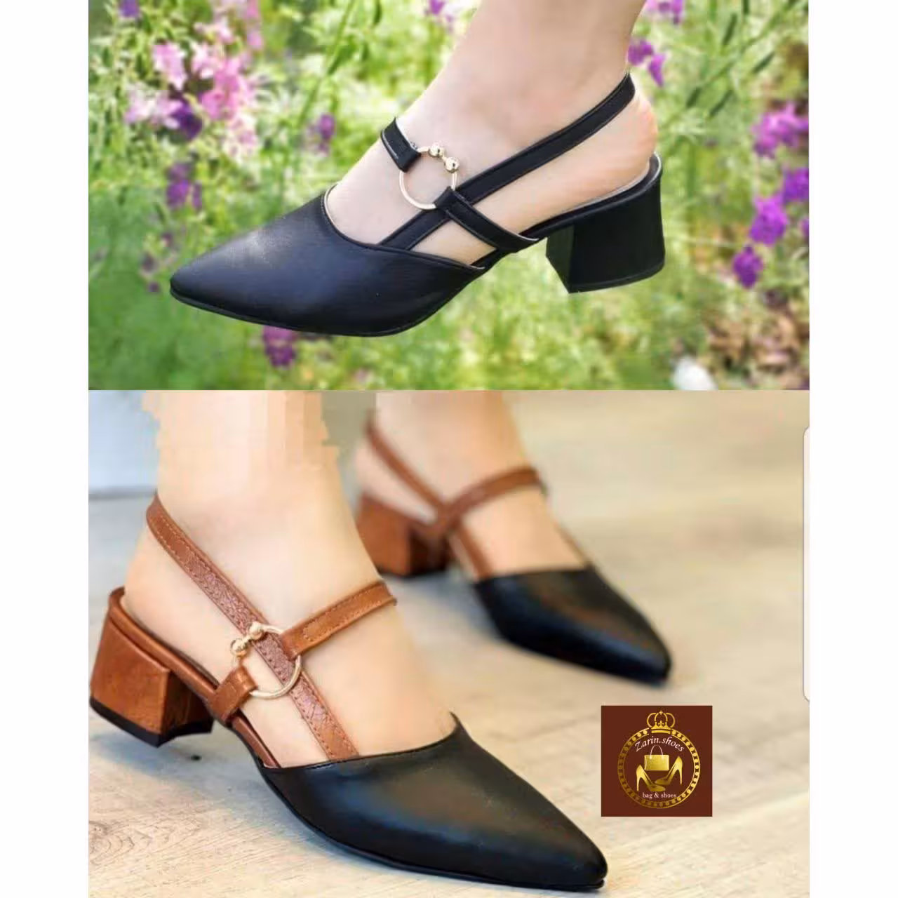 صندل مجلسی پاشنه دار پشت باز زنانه دورنگ
