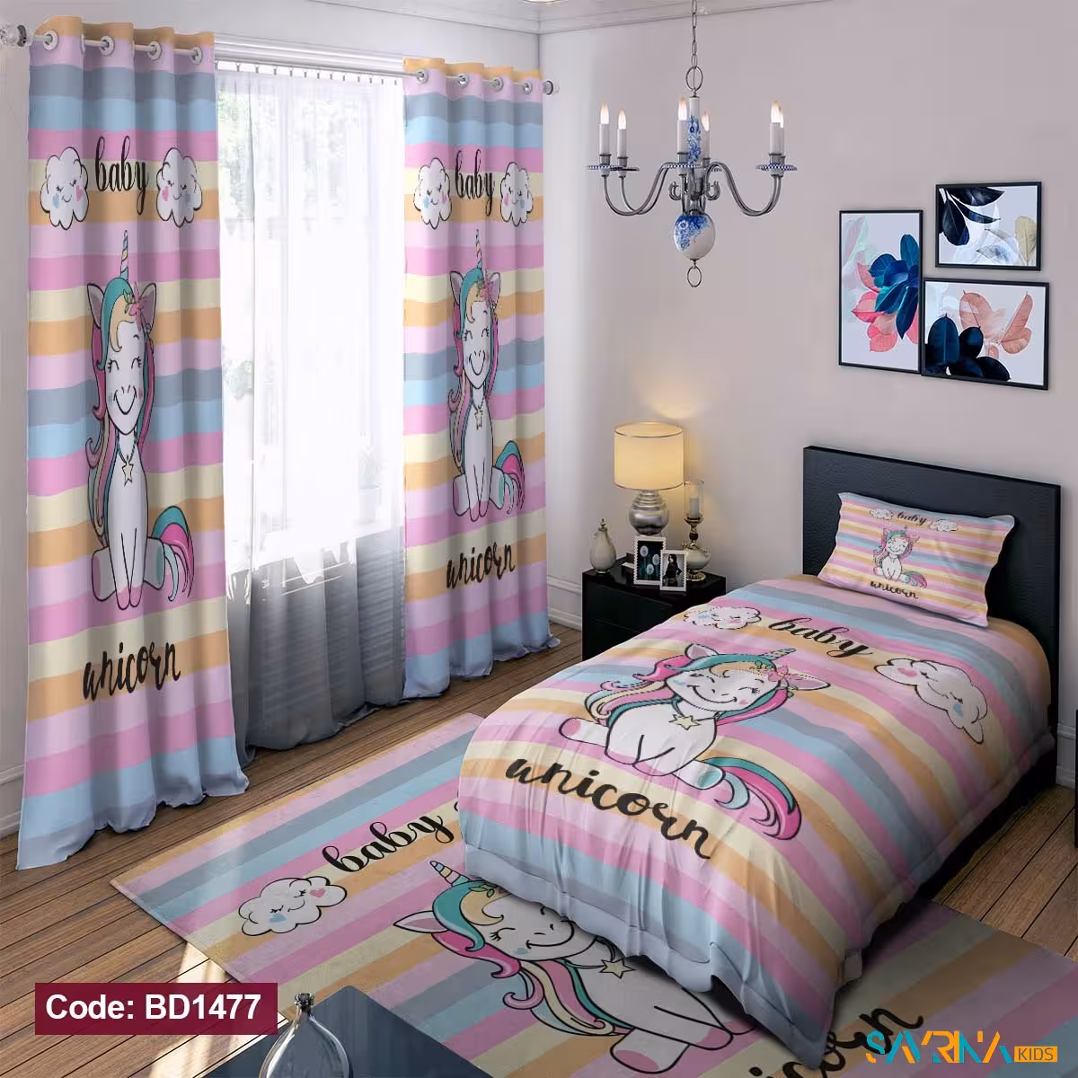 ست اتاق خواب دخترانه طرح تک شاخ کد BD1477