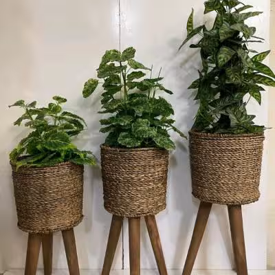 گلدان حصیری پایه دار(پس کرایه ارسال میشه)