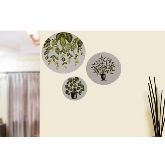 بشقاب دیوارکوب سفالی طرح گلدان مجموعه 3 عددی