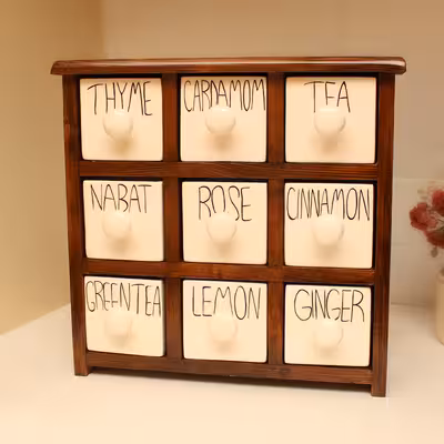 جای ادویه 9 پارچه مدل چوبی و سرامیکی کد Text09