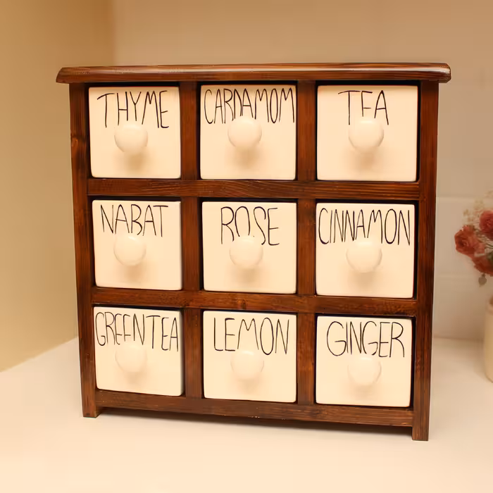 جای ادویه 9 پارچه مدل چوبی و سرامیکی کد Text09