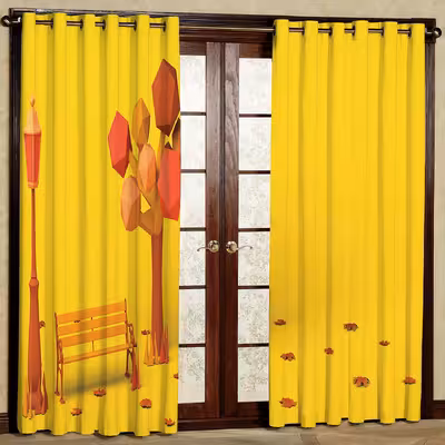 پرده مدل درخت پاییزی هازان پانچی کد 2570 سایز 140x200 سانتی متر