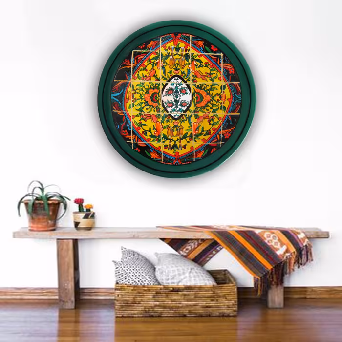 بشقاب دیوارکوب سفالی طرح کاشی کد 1057