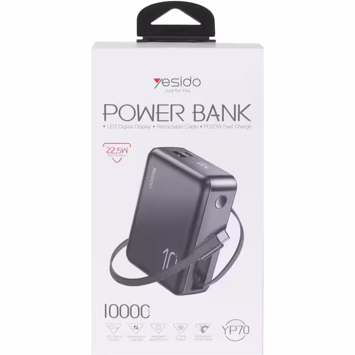 پاوربانک یسیدو 22.5W مدل YP70 ظرفیت 10000 میلی آمپر ساعت