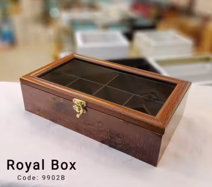 جعبه تی بگ(تی باکس)چوبی 6خانه مستطیل قهوه ای210006 Royal Box