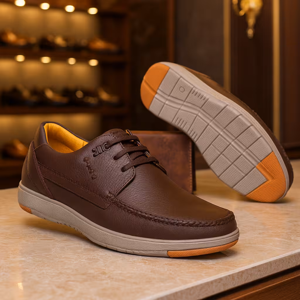 کفش چرم مردانه طبی کد TB066BR رنگ قهوه ای