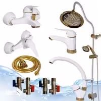 ست شیرآلات اهرمی 10عددی مدل لاله شیپوری سفیدطلایی