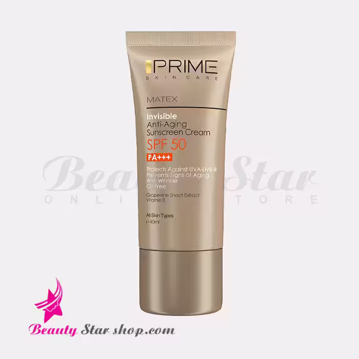 کرم ضد آفتاب جوان کننده بی رنگ پرایم SPF 50 مناسب انواع پوست به جز پوست های آکنه دار حجم 40 میلی لیتر