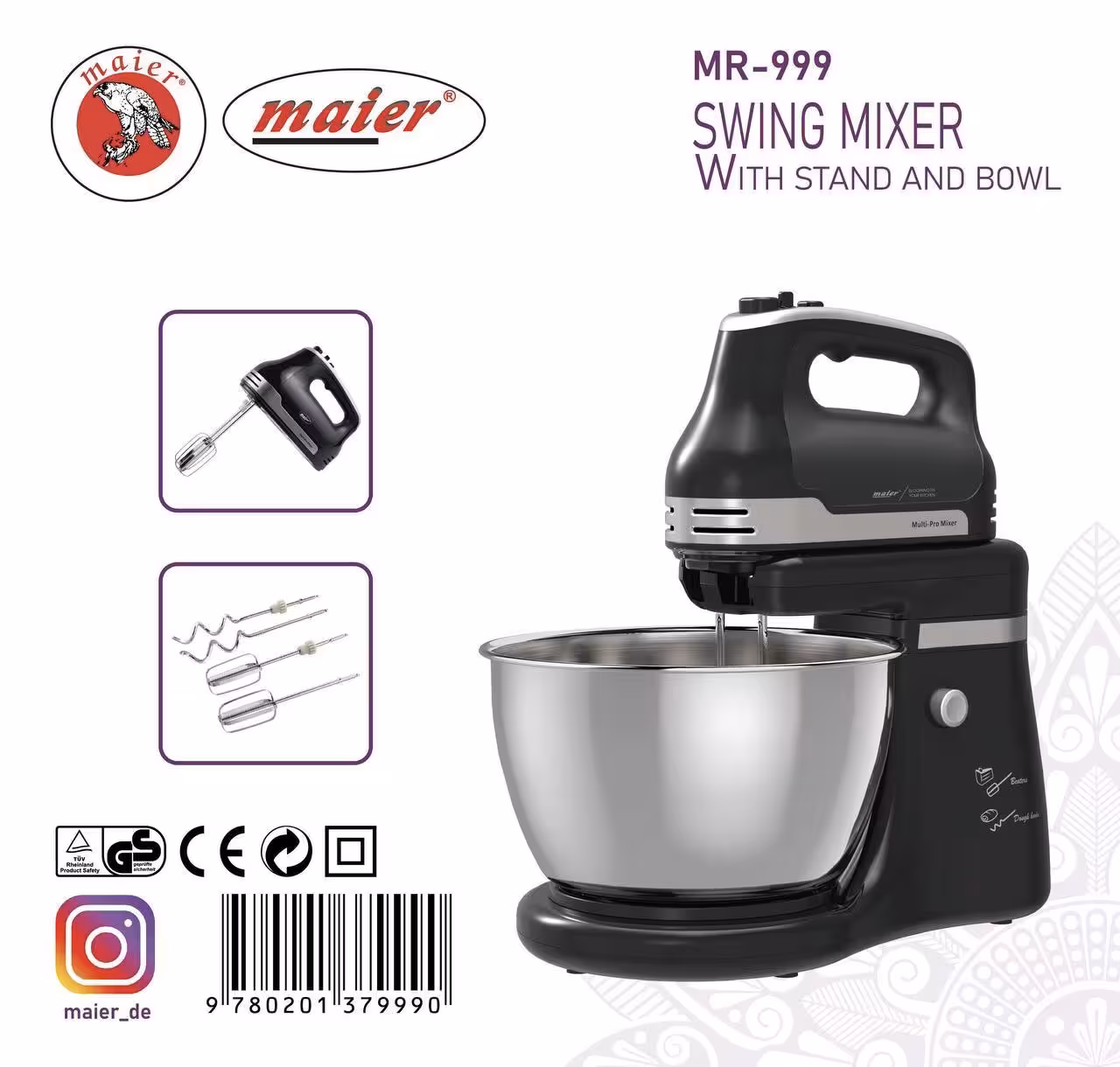 همزن با کاسه گردان تمام حرفه‌ای مایر آلمان مدل MR999