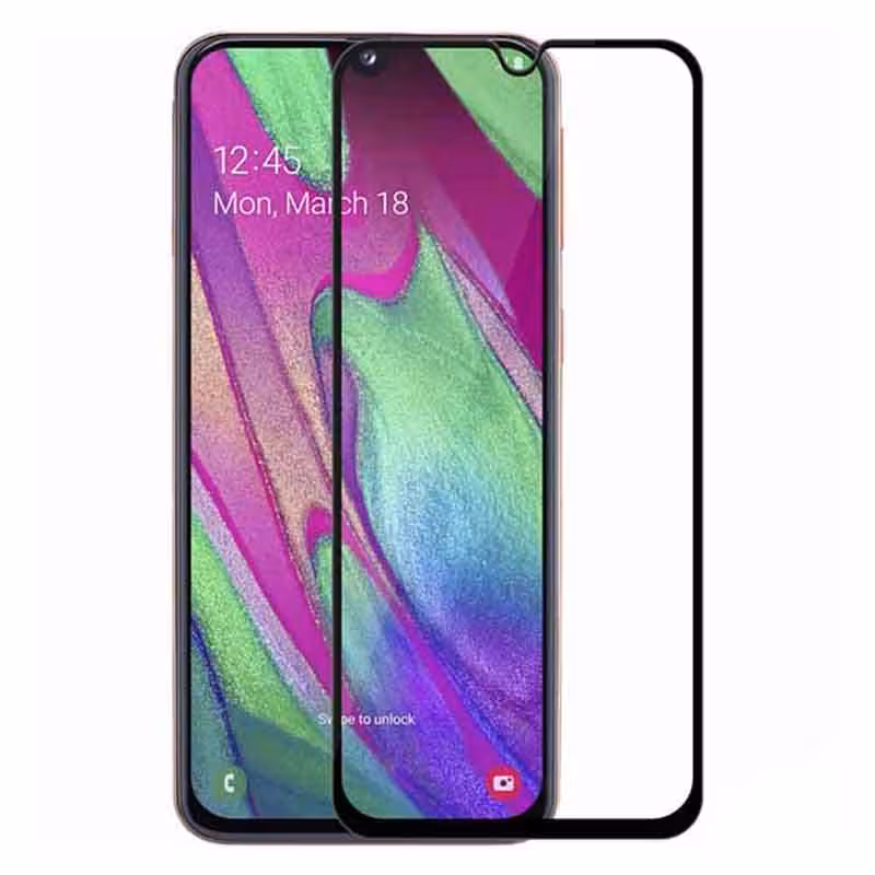 محافظ صفحه نمایش شیشه ای گلس سامسونگ A40 تمام چسب و تمام صفحه Full Glass Screen Protector Samsung Galaxy A40