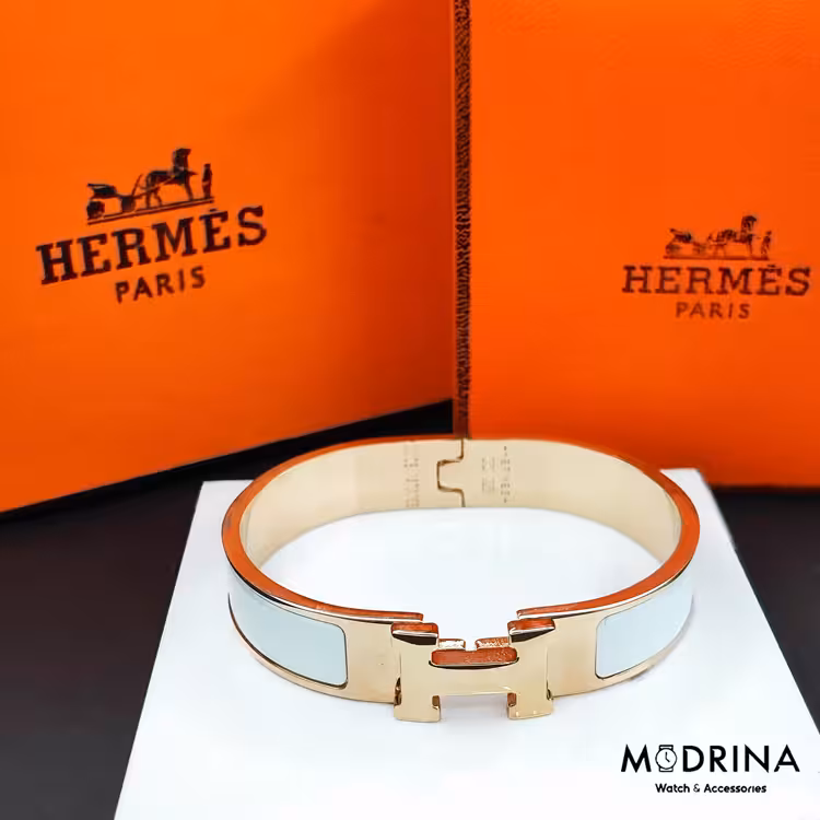 دستبند هرمس (Hermes) سفید رزگلد