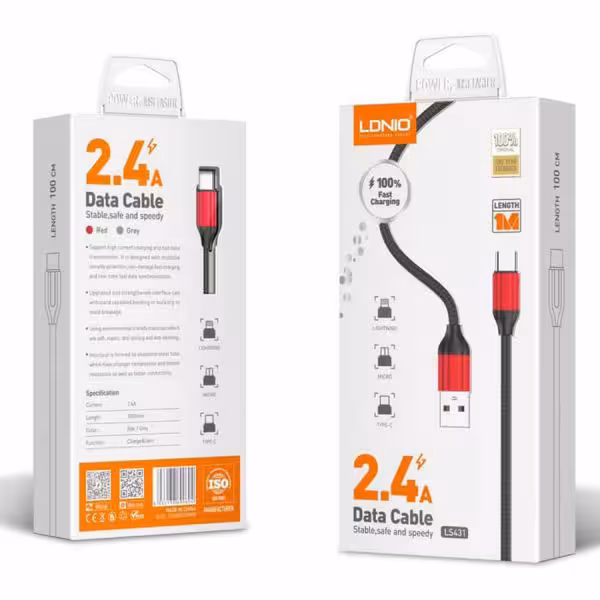 کابل شارژر الدینیو سیم گرد مدل LS431 type c