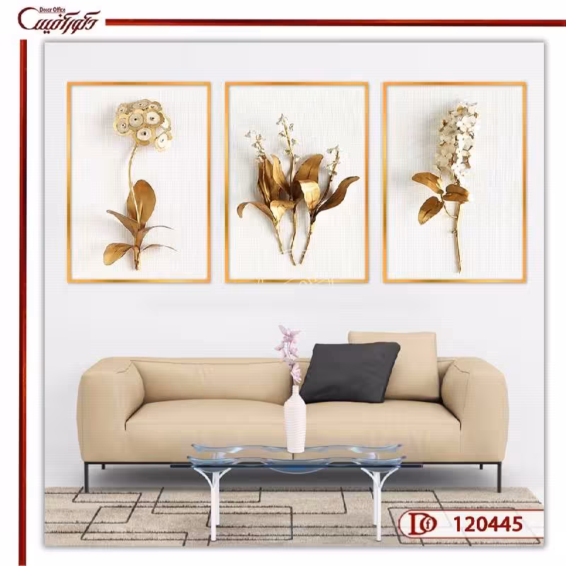 تابلو سه تکه گل طلایی L120445