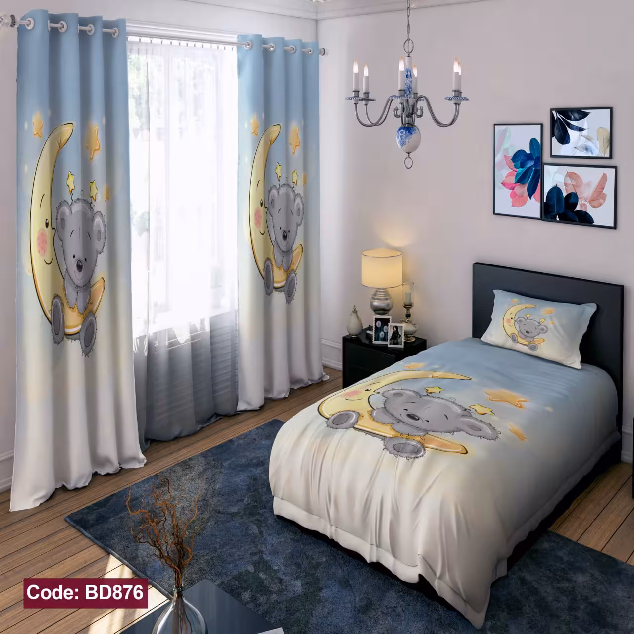 پرده پانچی مخمل چاپی دخترانه کد 876