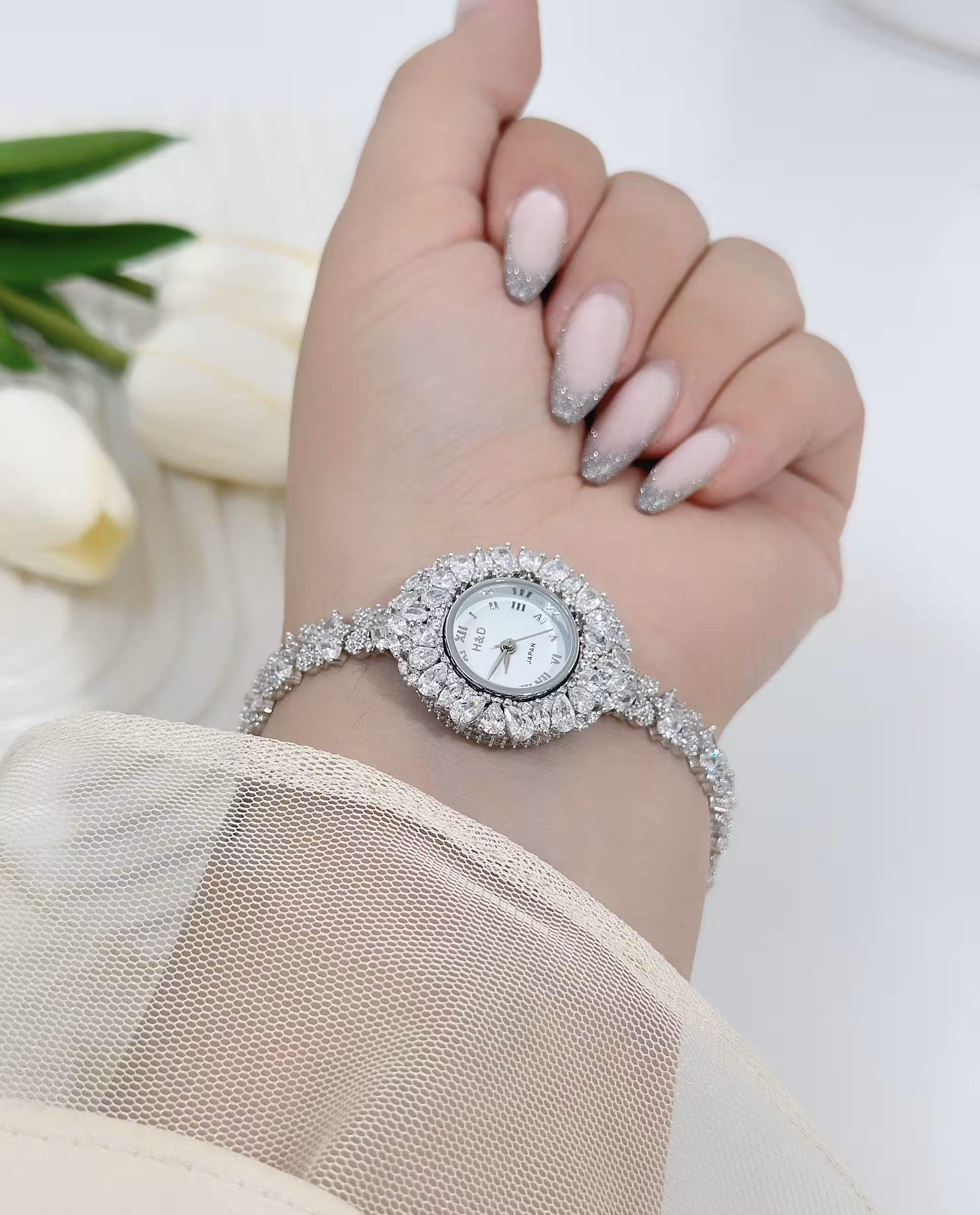 ساعت نقره جواهری زنانه کد 80314