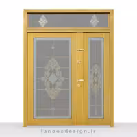 درب استیل طلایی با شیشه طرح‌دار لوکس کد 30221