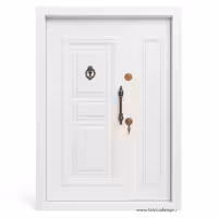 درب ضد سرقت رویه فلز یک و نیم لنگه — سفید کلاسیک با یراق برنجی  کد 30189