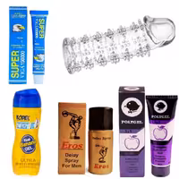 پکیج زناشویی4 ( اسپری تاخیری اروس   کرم تاخیری ویگا   حجم دهنده پلی ژل   روان کننده کدکس   کاندوم سیلیکونی خاردار لاور )