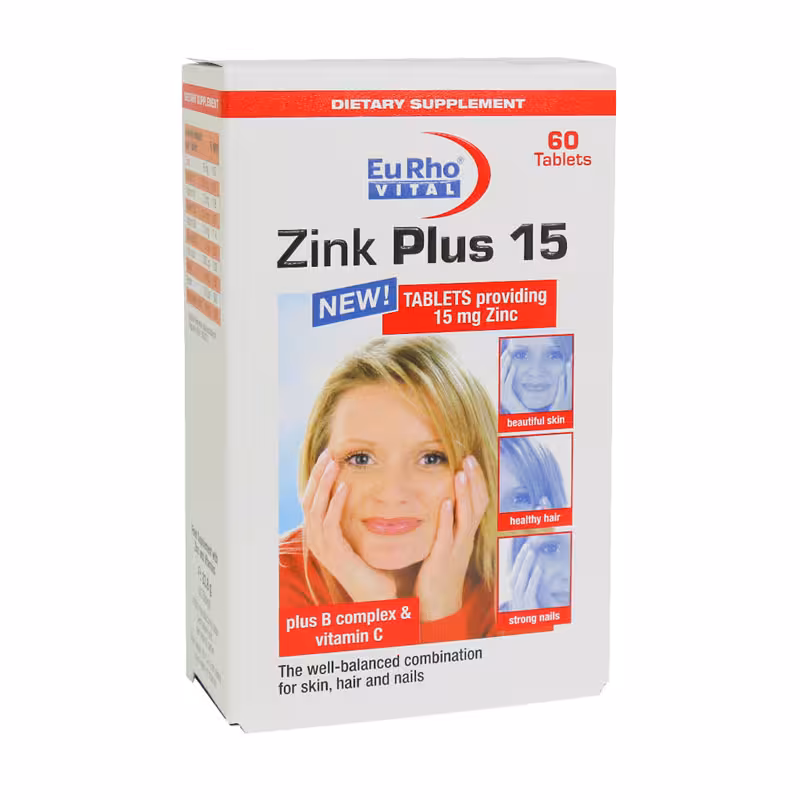 قرص زینک پلاس یوروویتال 15 میلی گرم 60 عدد | Eurho Vital Zink Plus 15 mg