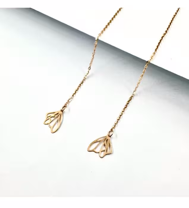 خرید گوشواره طلا زنانه 18 عیار بخیه طرح پروانه - 1.04 گرم قیمت روز