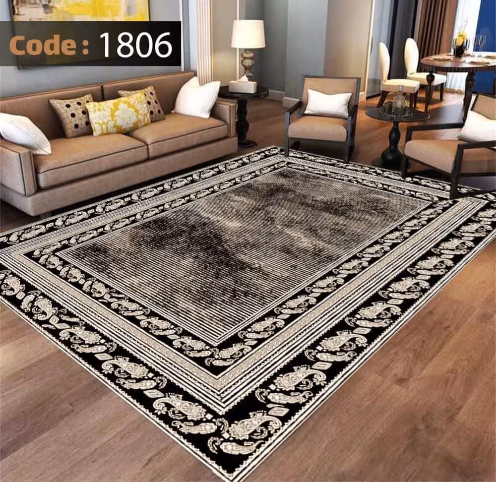 کاورفرش روفرشی دورکشدار گوشه لیفه ای کرم  قهوه ای کد 1806
