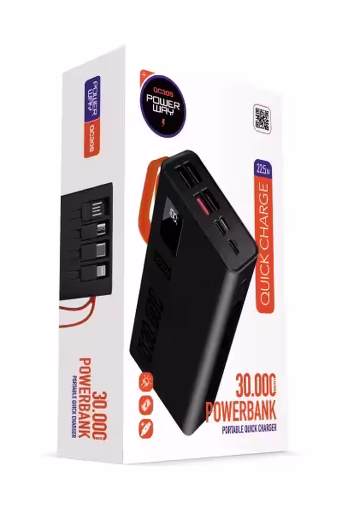 پاوربانک 30.000 میلی آمپرPowerway با توان 22.5 وات رنگ مشکی - 12855