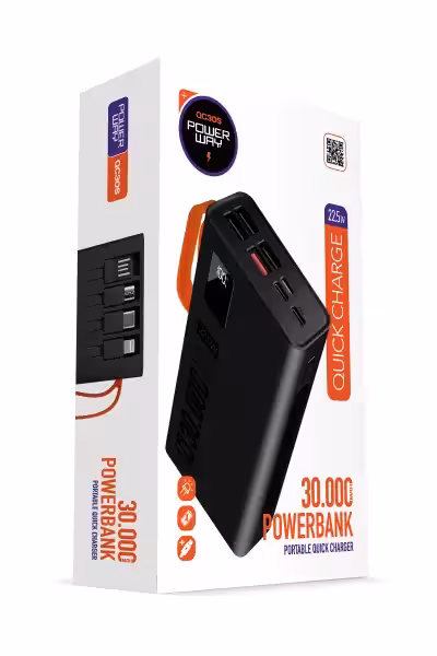 پاوربانک 30.000 میلی آمپرPowerway با توان 22.5 وات رنگ مشکی - 12855