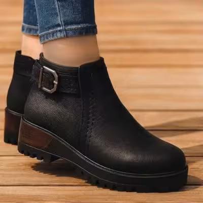 کفش نیم ساق سگک دار نیم بوت جدید بوت زنانه پوتین زنانه بغل گره با زیره